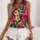 VCAY Camisa De Mujer De Un Hombro Sin Mangas Con Estampado Floral