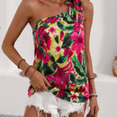 VCAY Camisa De Mujer De Un Hombro Sin Mangas Con Estampado Floral