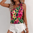 VCAY Camisa De Mujer De Un Hombro Sin Mangas Con Estampado Floral