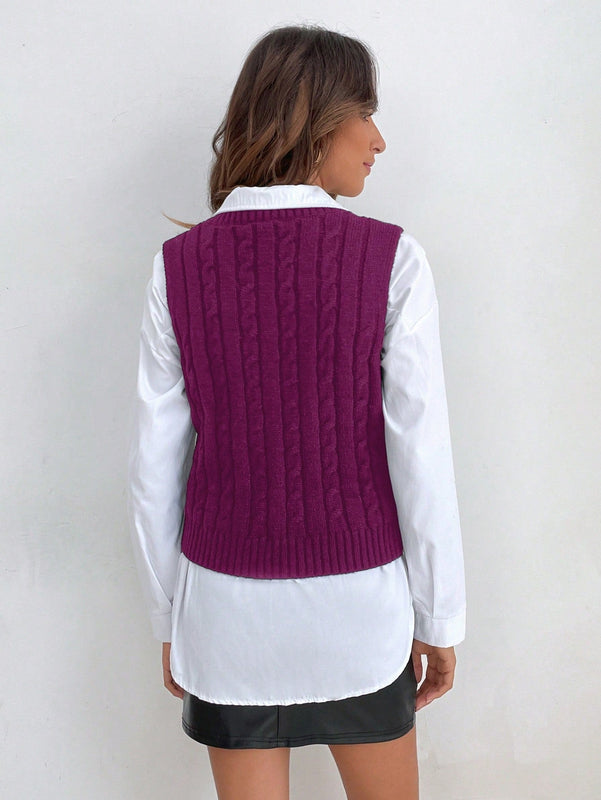Frenchy Chaleco De Sueter Tejido De Color Solido