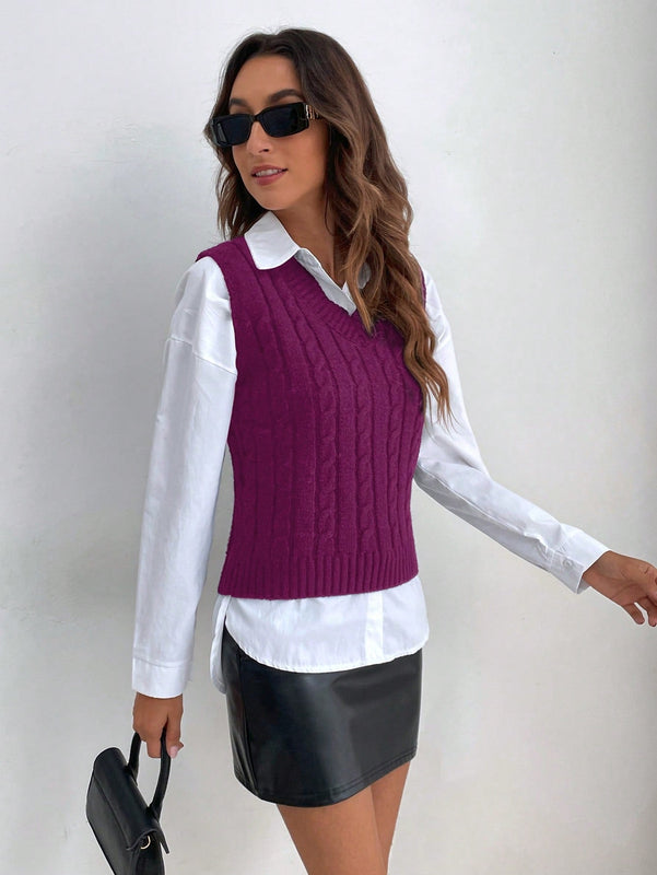 Frenchy Chaleco De Sueter Tejido De Color Solido