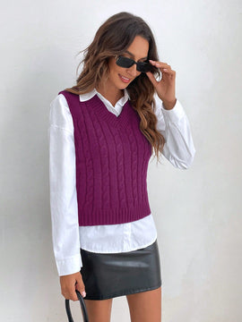 Frenchy Chaleco De Sueter Tejido De Color Solido