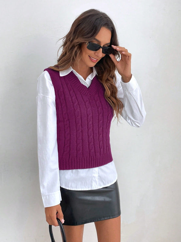 Frenchy Chaleco De Sueter Tejido De Color Solido
