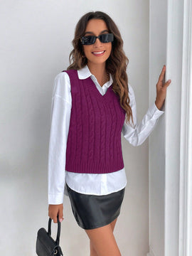 Frenchy Chaleco De Sueter Tejido De Color Solido