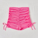 WYWH Pantalones Cortos Casuales Para Mujeres Con Textura De Volantes Y Estilo De Playa En Rosa