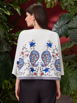 Mulvari Blusa De Manga Murcielago De Mujer Con Estampado De Anacardo