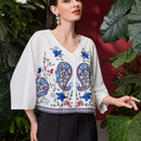 Mulvari Blusa De Manga Murcielago De Mujer Con Estampado De Anacardo