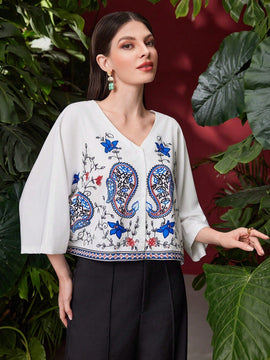 Mulvari Blusa De Manga Murcielago De Mujer Con Estampado De Anacardo