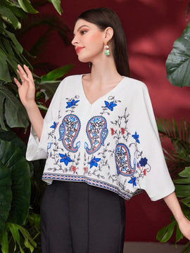 Mulvari Blusa De Manga Murcielago De Mujer Con Estampado De Anacardo