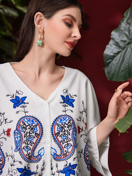Mulvari Blusa De Manga Murcielago De Mujer Con Estampado De Anacardo
