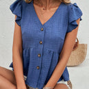 LUNE Blusa De Manga Corta Para Mujer Con Cierre Frontal Abotonado