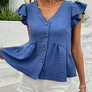 LUNE Blusa De Manga Corta Para Mujer Con Cierre Frontal Abotonado