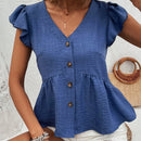 LUNE Blusa De Manga Corta Para Mujer Con Cierre Frontal Abotonado