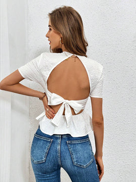 Essnce Camisa Casual Tejida Sin Espalda Con Tetura Blanca Primavera/verano Para Mujer