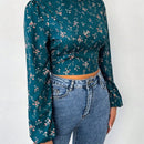 Essnce Camisa Para Mujer Con Estampado Floral, Cuello Con Soporte, Mangas De Farol Sin Espalda