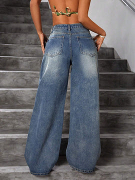 ICON Jeans Lavados Y Rasgados Con Pierna Ancha