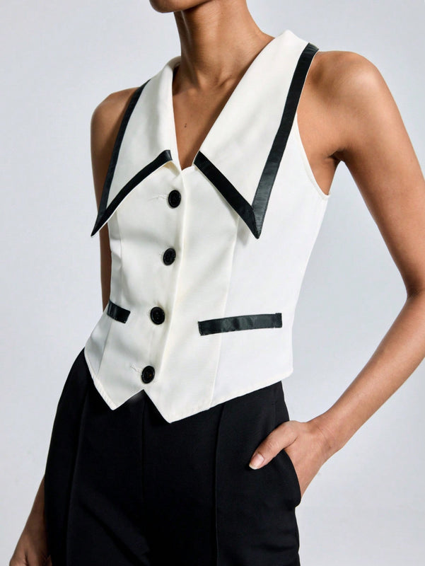 BIZwear Camisa Sin Mangas Para Mujer Con Bloques De Color Y Ribete De Contraste