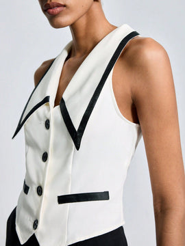 BIZwear Camisa Sin Mangas Para Mujer Con Bloques De Color Y Ribete De Contraste