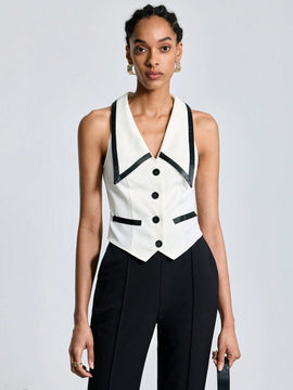 BIZwear Camisa Sin Mangas Para Mujer Con Bloques De Color Y Ribete De Contraste