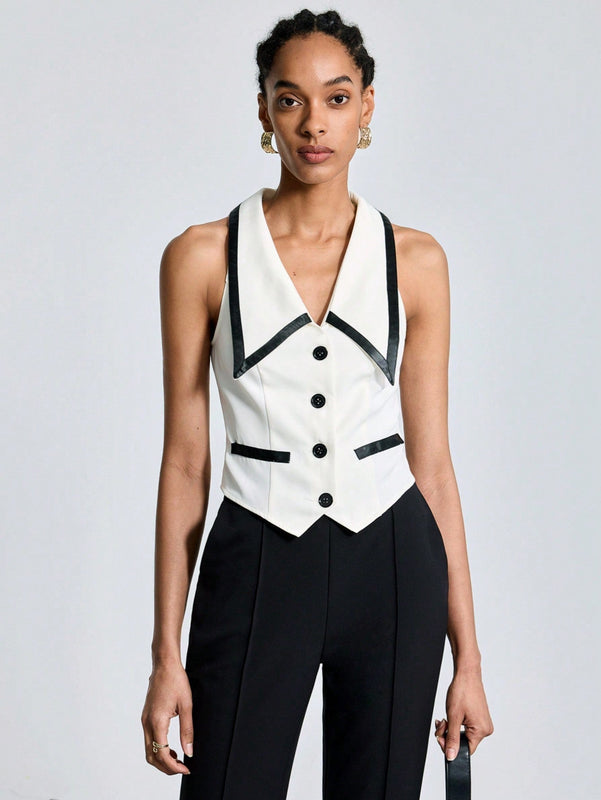 BIZwear Camisa Sin Mangas Para Mujer Con Bloques De Color Y Ribete De Contraste