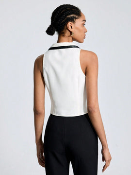 BIZwear Camisa Sin Mangas Para Mujer Con Bloques De Color Y Ribete De Contraste