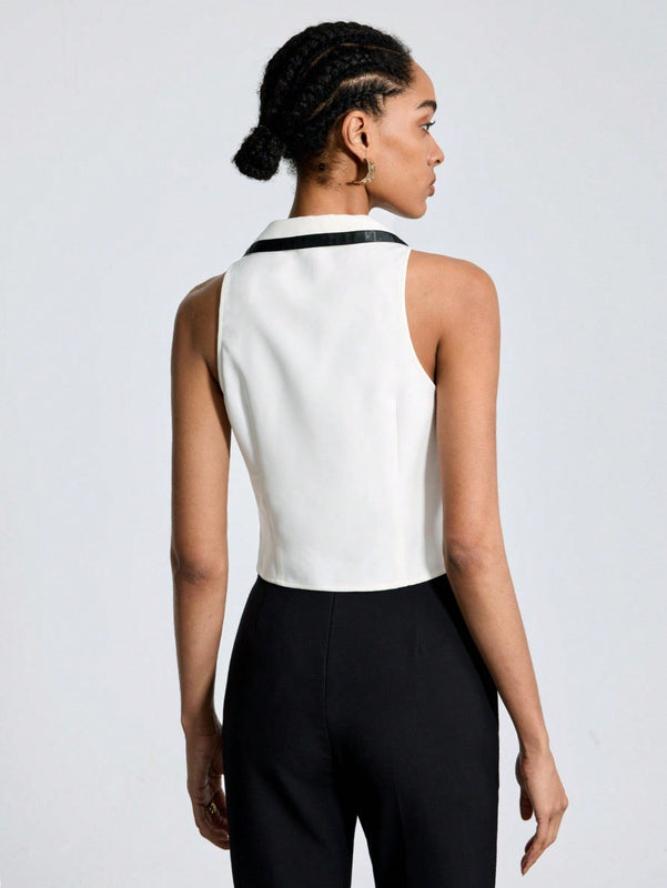 BIZwear Camisa Sin Mangas Para Mujer Con Bloques De Color Y Ribete De Contraste