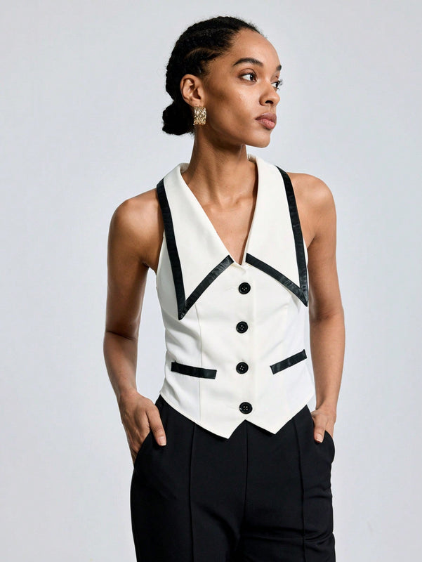 BIZwear Camisa Sin Mangas Para Mujer Con Bloques De Color Y Ribete De Contraste