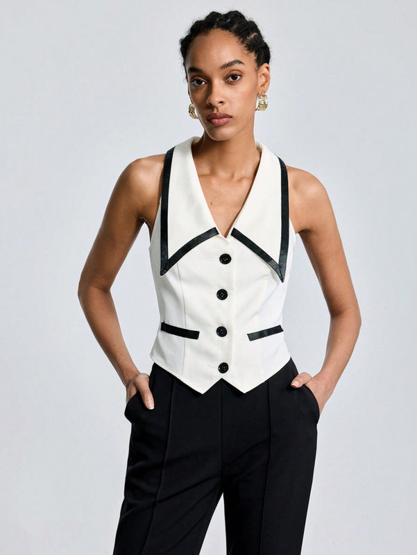 BIZwear Camisa Sin Mangas Para Mujer Con Bloques De Color Y Ribete De Contraste