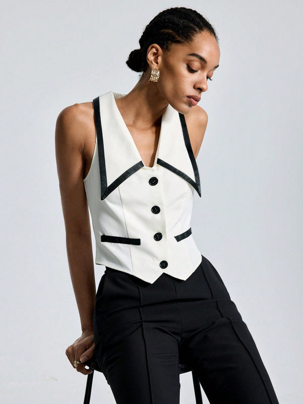 BIZwear Camisa Sin Mangas Para Mujer Con Bloques De Color Y Ribete De Contraste