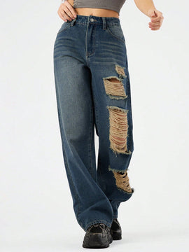Forever 21 Jeans De Mezclilla Desgastados Con Bolsillos Para Mujer
