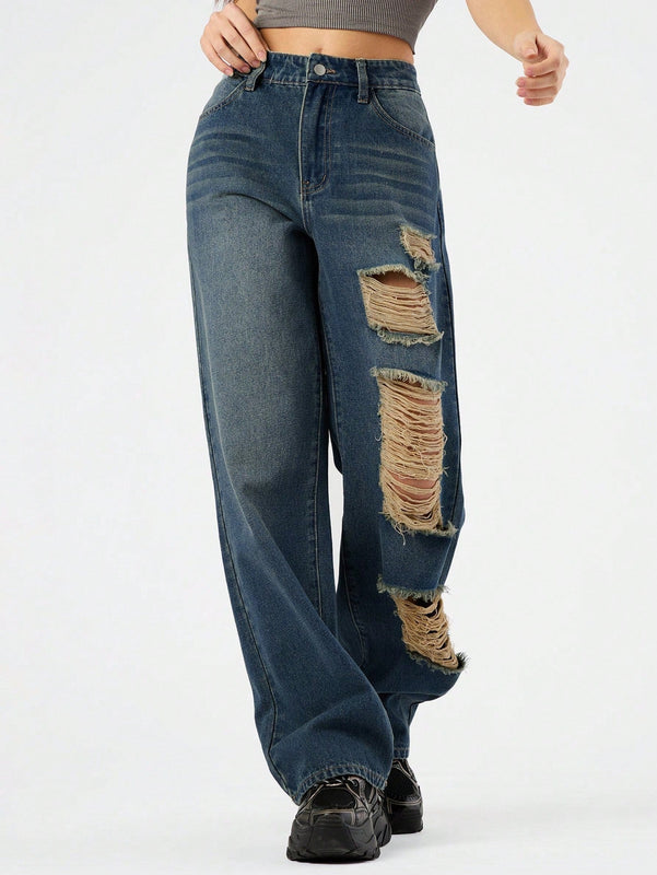 Forever 21 Jeans De Mezclilla Desgastados Con Bolsillos Para Mujer