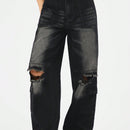 Forever 21 Jeans De Pierna Ancha Suelta Rasgados Y Lavados