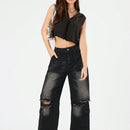 Forever 21 Jeans De Pierna Ancha Suelta Rasgados Y Lavados
