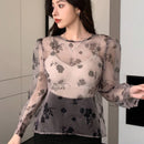 DAZY Blusa De Manga Larga De Cuello Redondo Con Manga Abullonada Y Estampado Floral Para Mujer