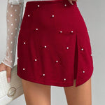 Prive Mini Skort Con Abalorios Y Decoracion Dividida Para Mujeres