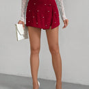 Prive Mini Skort Con Abalorios Y Decoracion Dividida Para Mujeres