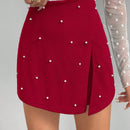 Prive Mini Skort Con Abalorios Y Decoracion Dividida Para Mujeres