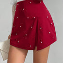 Prive Mini Skort Con Abalorios Y Decoracion Dividida Para Mujeres