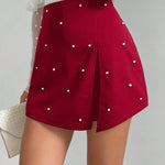 Prive Mini Skort Con Abalorios Y Decoracion Dividida Para Mujeres