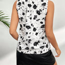 Prive Blusa Sin Mangas De Cuello Alto Con Volantes Y Estampado De Flores De Estilo Frances Para Primavera/verano De Mujer