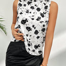 Prive Blusa Sin Mangas De Cuello Alto Con Volantes Y Estampado De Flores De Estilo Frances Para Primavera/verano De Mujer