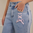 Forever 21 Jeans De Pierna Recta De Mezclilla Con Cinta Decorativa De Los Anos 90