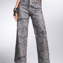 ROMWE Grunge Punk Pantalones Jeans Rectos Estampados Con Diseno De Bolsillos Inclinados