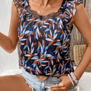 Frenchy Camisa Articulada De Malla Para Mujer Con Mangas Voladoras Estampadas Con Hilo Dorado Y Diseno De Hojas