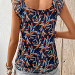 Camisa Articulada De Malla Para Mujer Con Mangas Voladoras Estampadas Con Hilo Dorado Y Diseno De Hojas