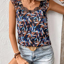 Frenchy Camisa Articulada De Malla Para Mujer Con Mangas Voladoras Estampadas Con Hilo Dorado Y Diseno De Hojas