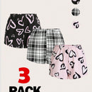 Essnce 3 Piezas/set Pantalones Cortos Impresos Con Estampado De Corazon Y Cuadros Para Mujer