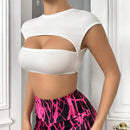 Top Corto Hueco De Color Solido Para Damas