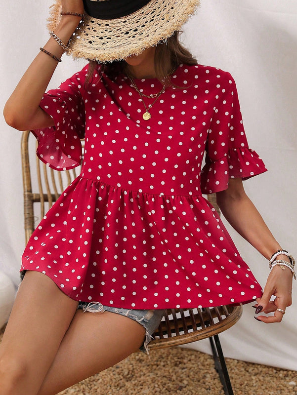 LUNE Blusa De Lunares Con Volantes Para La Parte Inferior Para Mujer
