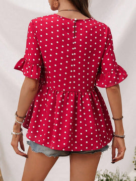 LUNE Blusa De Lunares Con Volantes Para La Parte Inferior Para Mujer